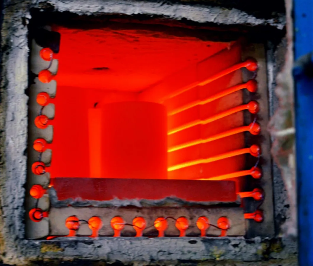 Burnout kiln glowing red inside