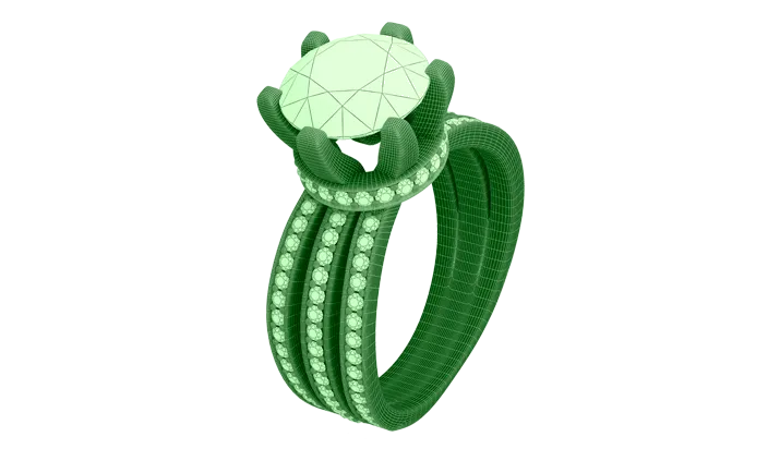 CAD render of a ring design in green, prepared for 3D printing